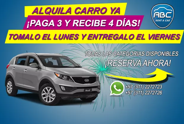 Disfruta 4 pagando 3 - Alquiler de Carros ABC RENT A CAR
